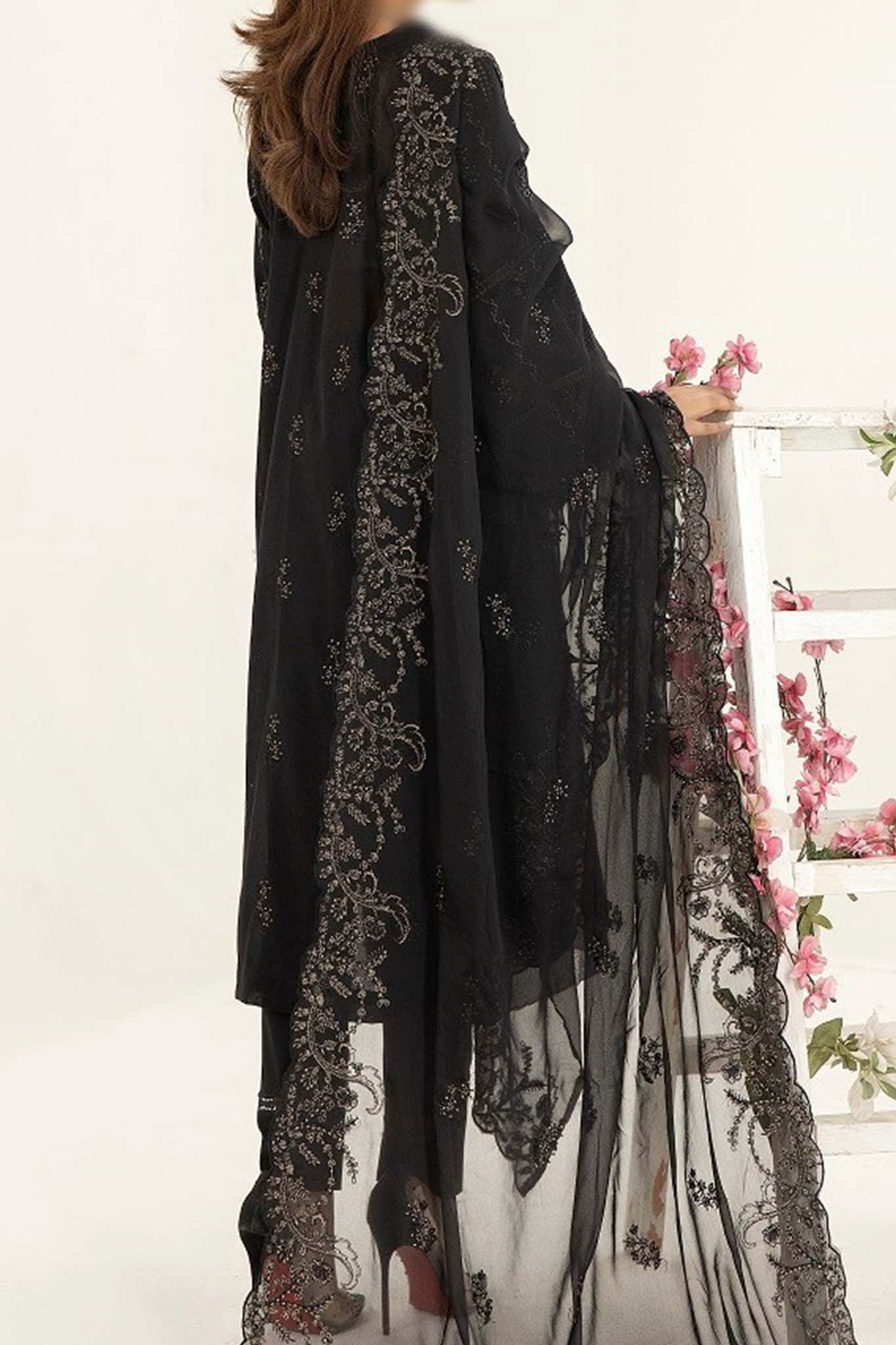 Marjjan Unstitched 3 Piece Resham and Zari Lawn Collection'2023-MNC-137-Black