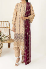 Marjjan Unstitched 3 Piece Exclusive Emb Slub Lawn Collection'2023-MNC-123-Maroon