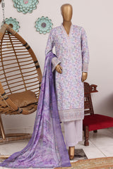 Bin Saeed Stitched 3 Piece Exclusive Emb Lawn Vol-03 Suit-WC-3186-PURPLE
