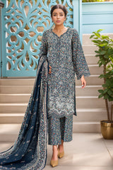Bin Saeed Stitched 3 Piece Chikankari Emb Khaddar Collection'2024-WK-1106-Navy Blue
