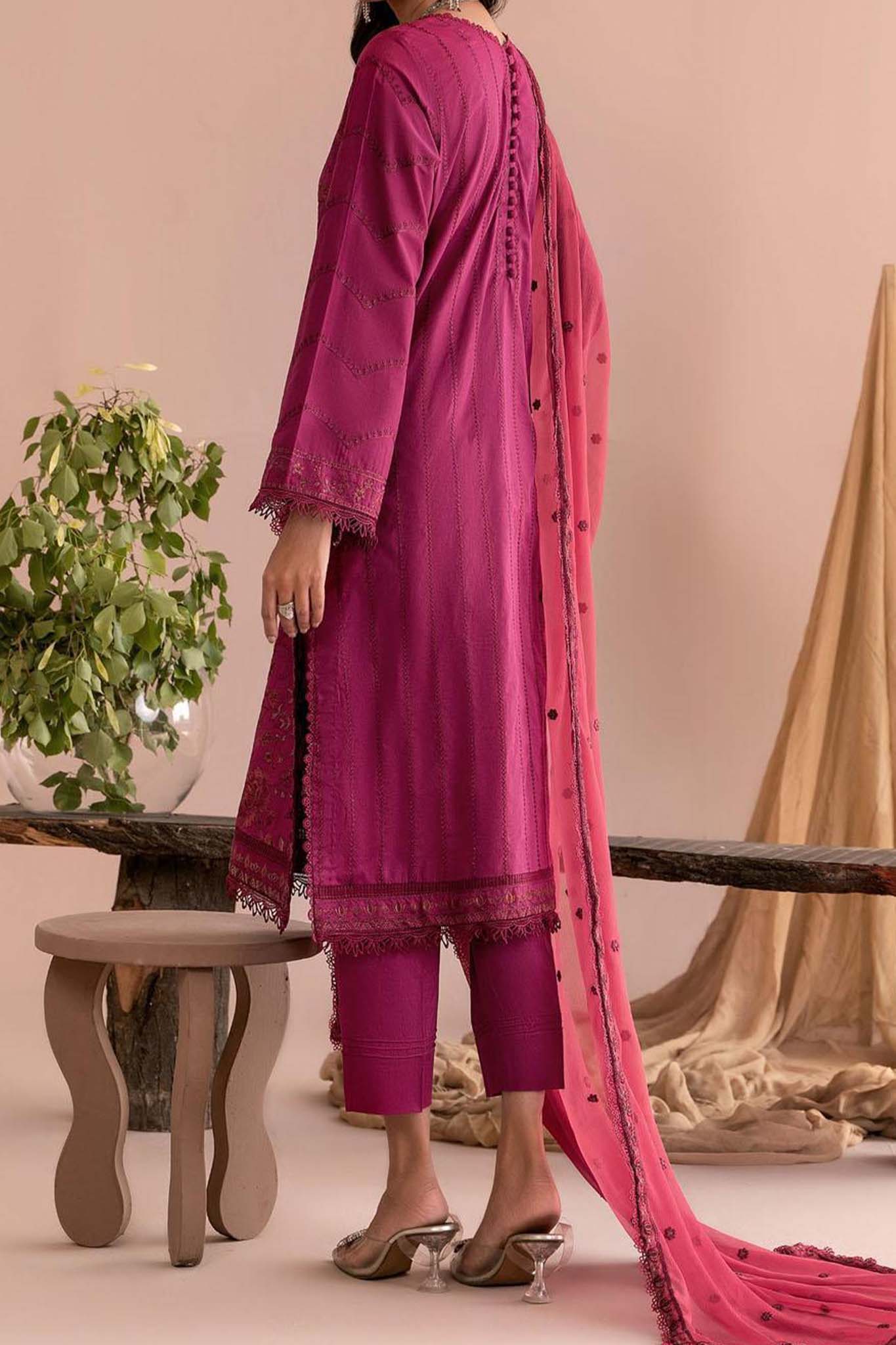 Zarif Unstitcehd 3 Piece Embroidered Eid Lawn Collection'2023-ZEL-02-Fushsia