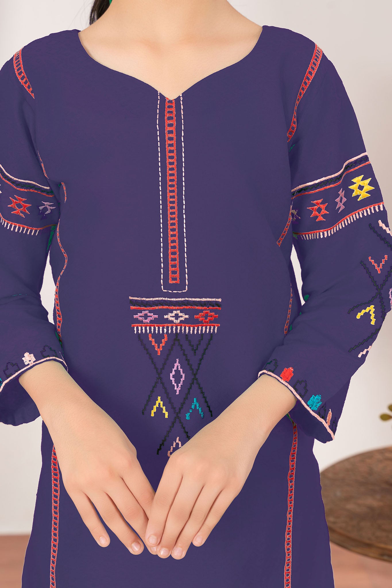 Abeera Stitched 2 Piece Emb Cotton Kids Collection'2025-AK-02-Navy Blue