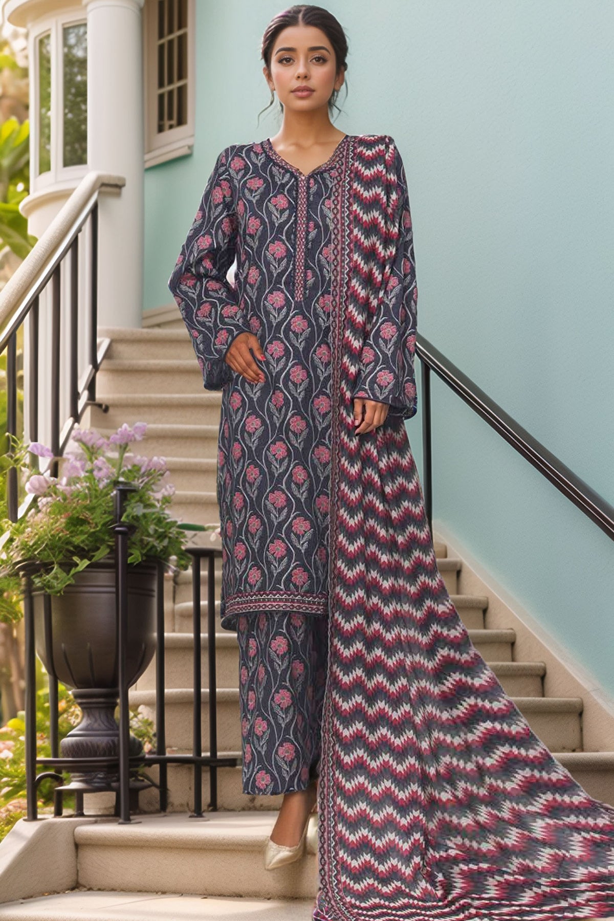Bin Saeed Stitched 3 Piece Printed Cotton Vol-01 Collection'2025-WC-2378-Black