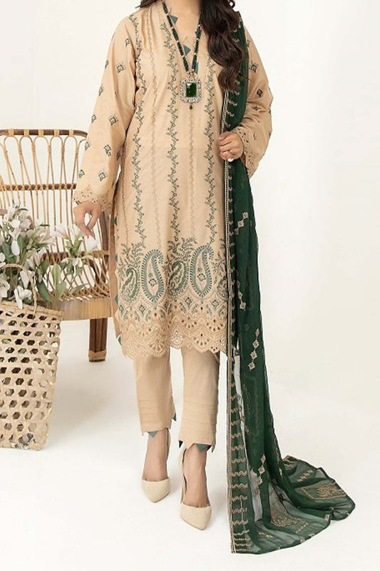 Marjjan Unstitched 3 Piece Exclusive Emb Slub Lawn Collection'2023-MNC-123-Green