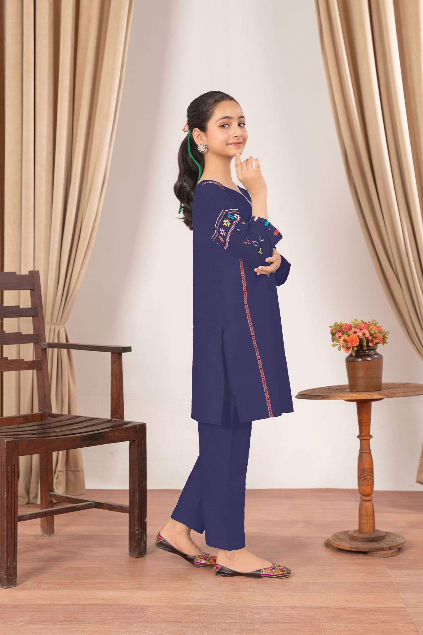 Abeera Stitched 2 Piece Emb Cotton Kids Collection'2025-AK-02-Navy Blue