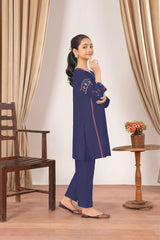 Abeera Stitched 2 Piece Emb Cotton Kids Collection'2025-AK-02-Navy Blue