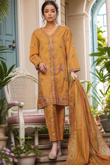 Bin Saeed Stitched 3 Piece Luxury Self and Stripe Vol-02 Suit-SM-1963-Mustard