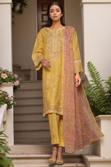 Bin Saeed Stitched 3 Piece Luxury Plain Cotton With Chiffon Dupatta Collection'2025-SMPC-1876-Yellow
