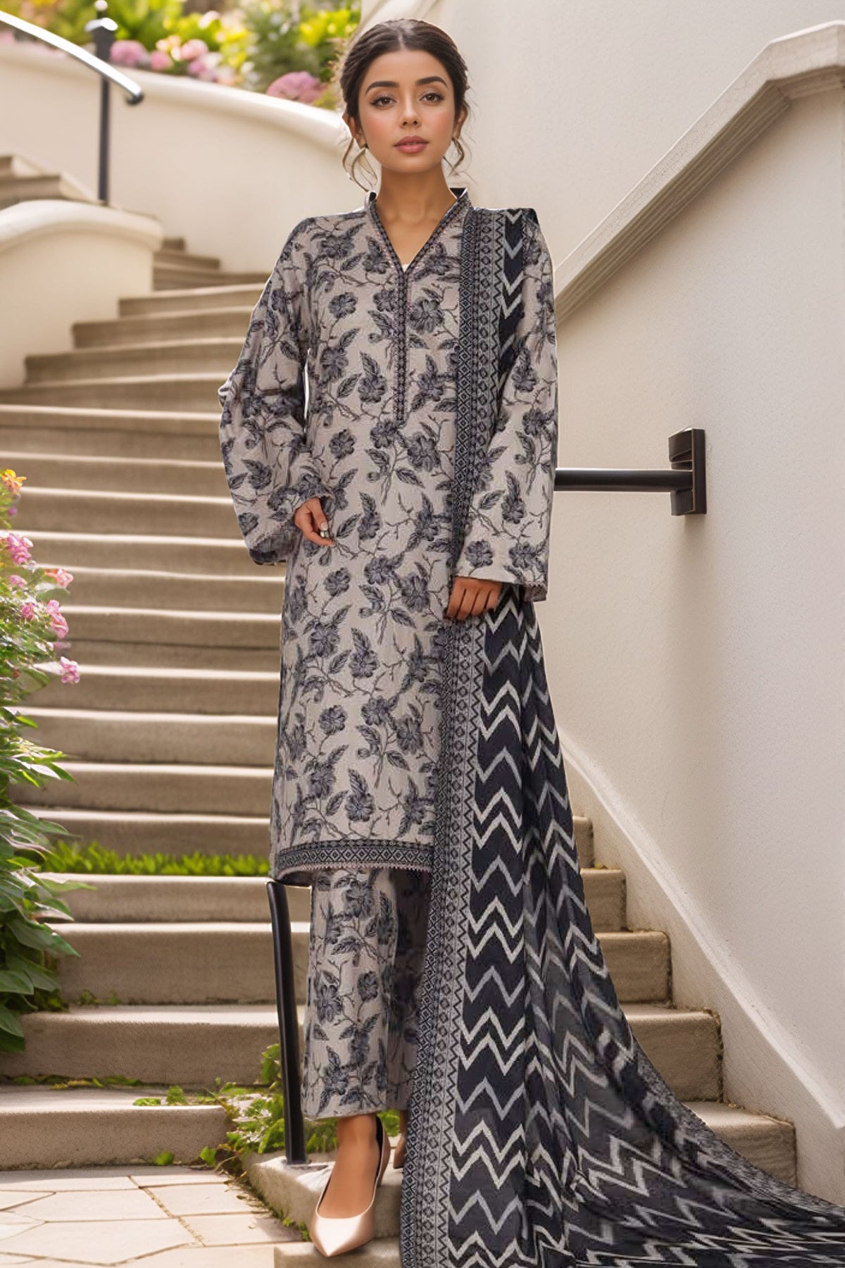 Bin Saeed Stitched 3 Piece Printed Cotton Vol-01 Collection'2025-WC-2372-Grey