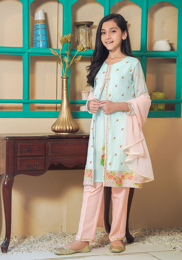 Ochre Clothing Chiffon Embroidered 3 Pc Suit