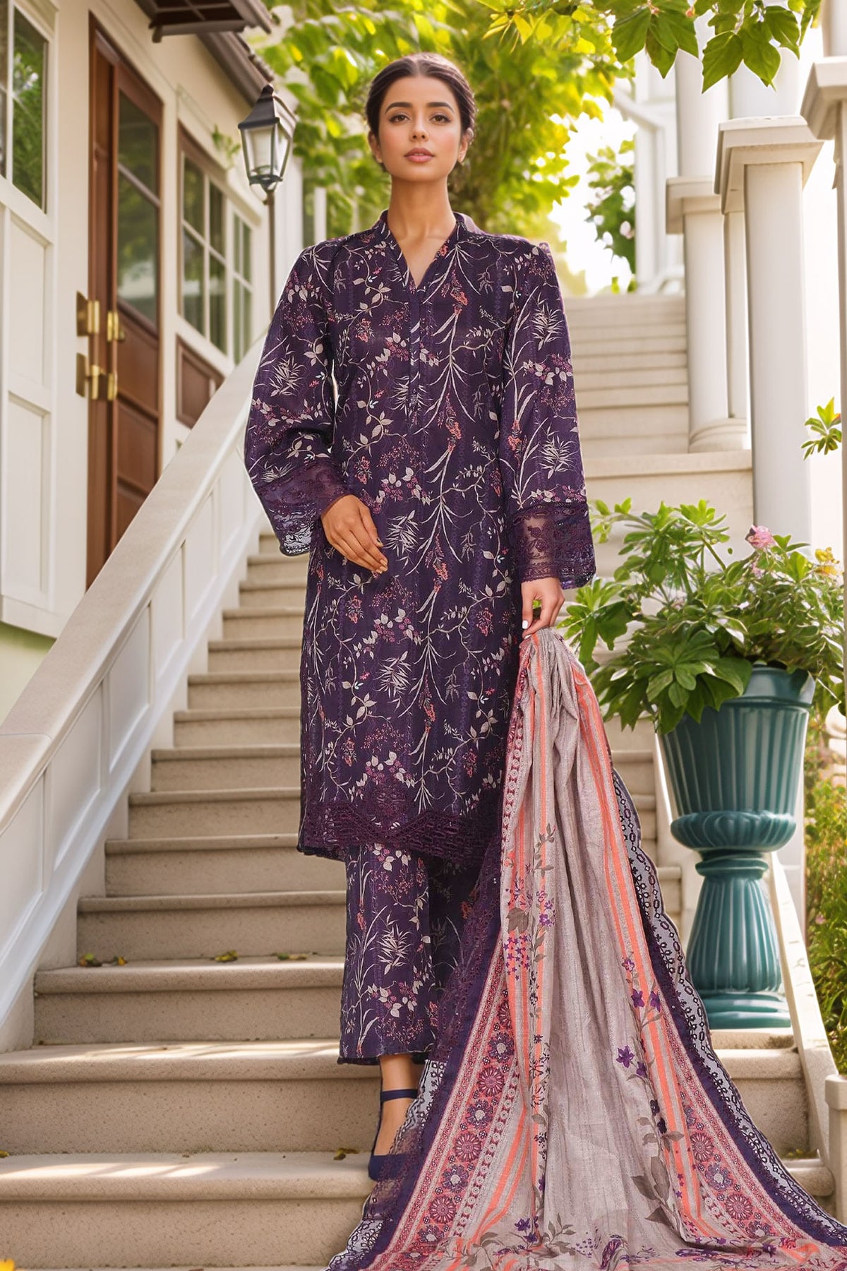 Sada Bahar Stitched 3 Piece Emb Khaddar Vol-03 Collection'2024-CW-ED-8141-Purple