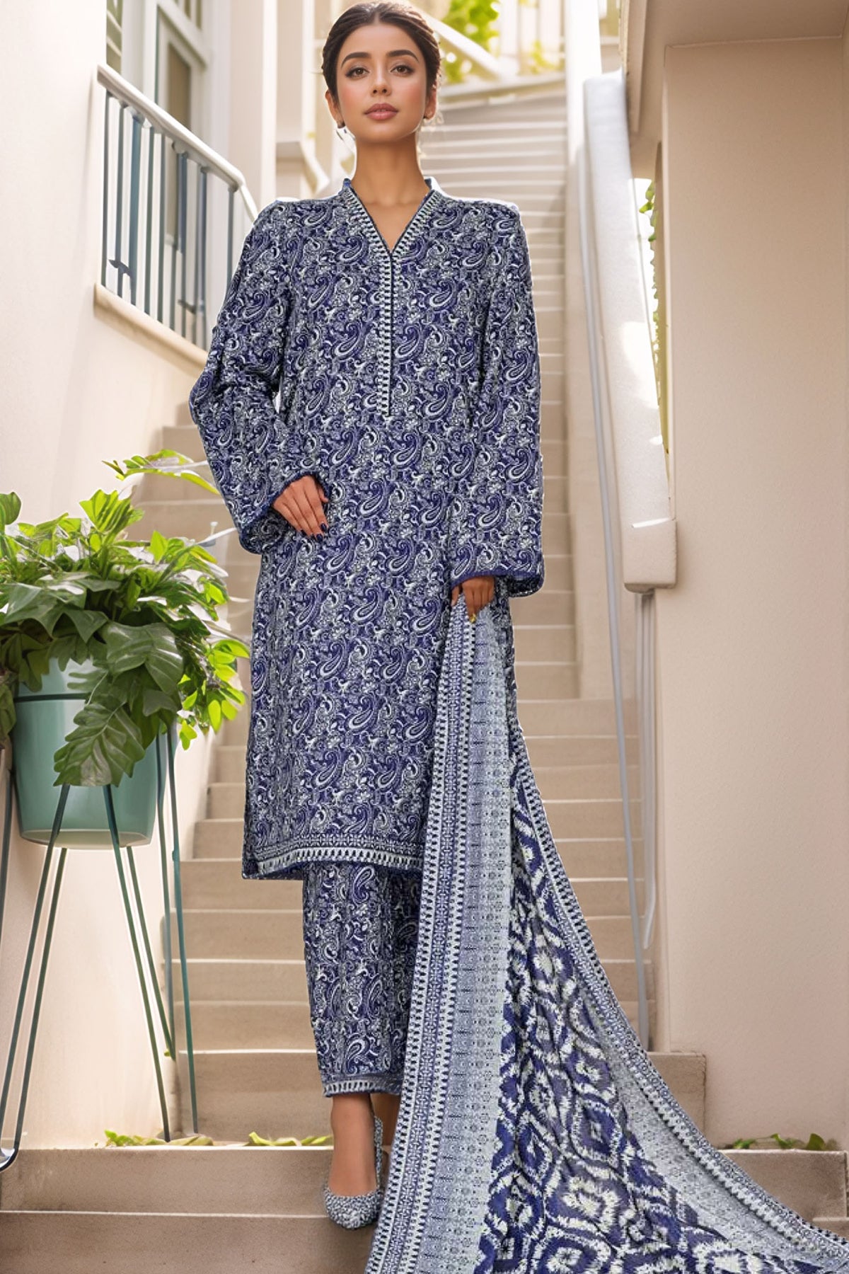Bin Saeed Stitched 3 Piece Printed Cotton Vol-01 Collection'2025-WC-2373-Blue