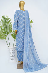 Bin Saeed Stitched 3 Piece Exclusive Printed Lawn Vol-15 Suit-LSM-3323-L.BLUE