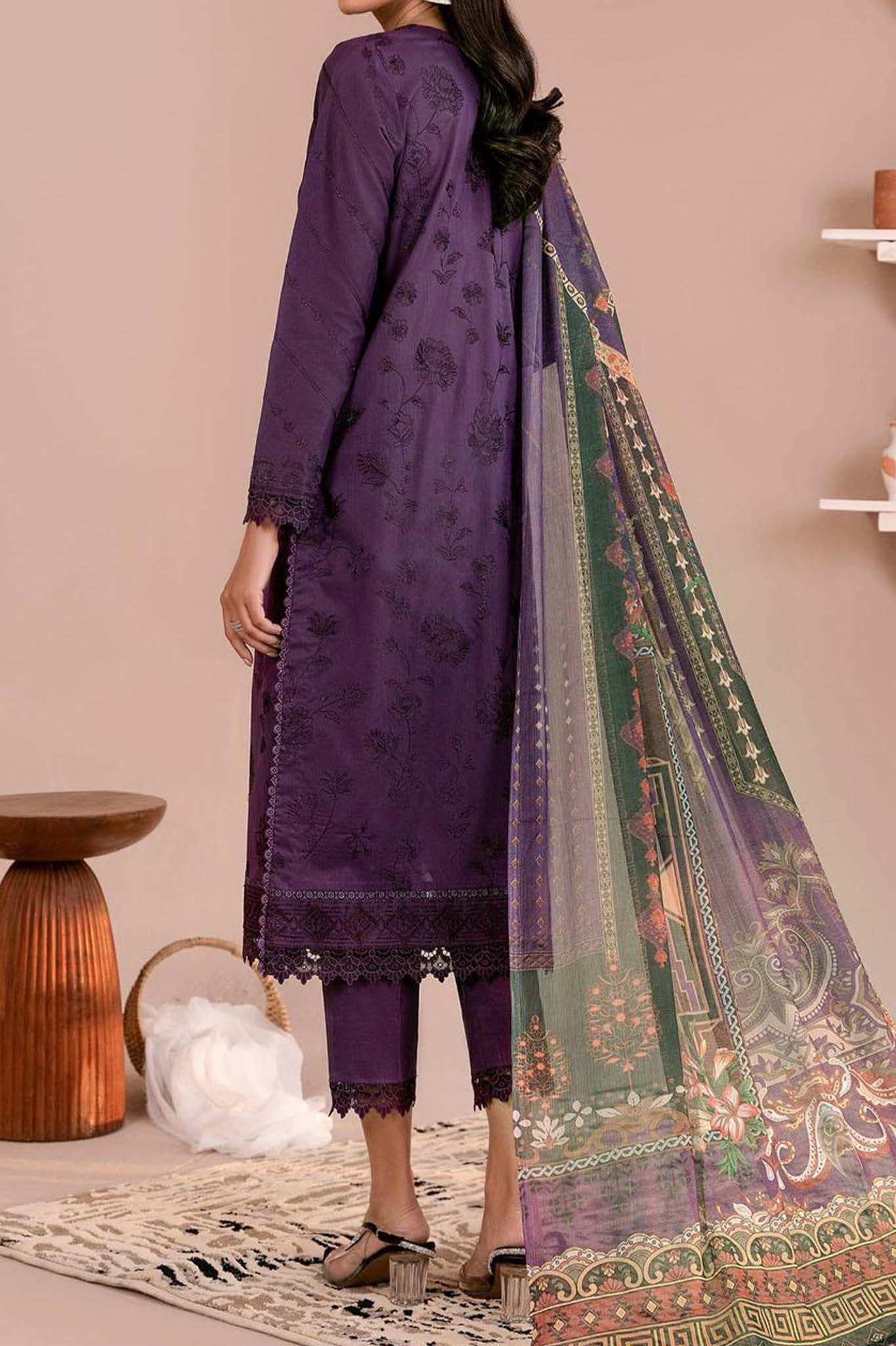 Zarif Unstitcehd 3 Piece Embroidered Eid Lawn Collection'2023-ZEL-08-Lilah