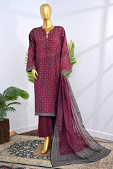 Bin Saeed Stitched 3 Piece Exclusive Printed Lawn Vol-18 Suit-LSM-3460-MAROON