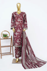Bin Saeed Stitched 3 Piece Exclusive Printed Lawn Vol-13 Suit-LSM-3245-MAROON