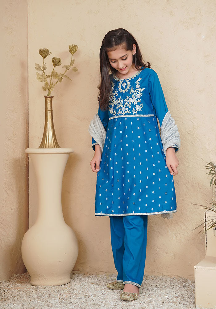 Ochre Clothing Cotton Embroidered 3 Pc Suit
