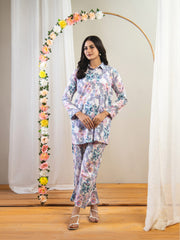 Ahlam 2 Piece Multi Floral  Co-Ord Set With Short Shirt Collection'2024