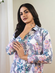 Ahlam 2 Piece Multi Floral  Co-Ord Set With Short Shirt Collection'2024