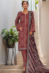 Bin Saeed Stitched 3 Piece Printed Cotton Vol-01 Collection'2025-WC-2368-Maroon