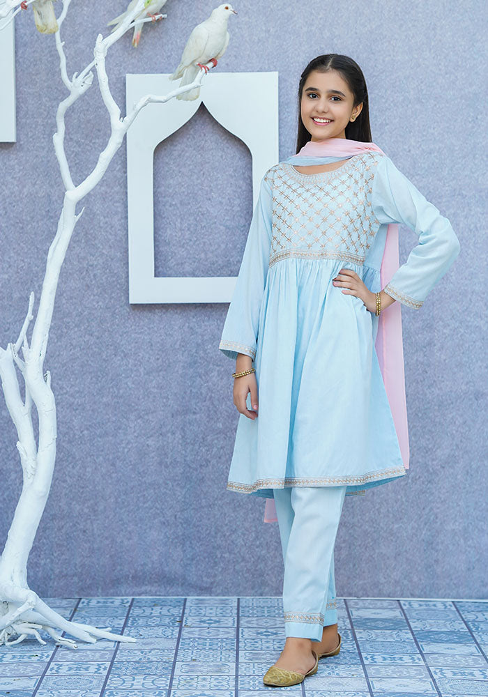 Ochre Clothing Cotton Embroidered 3 Pc Suit