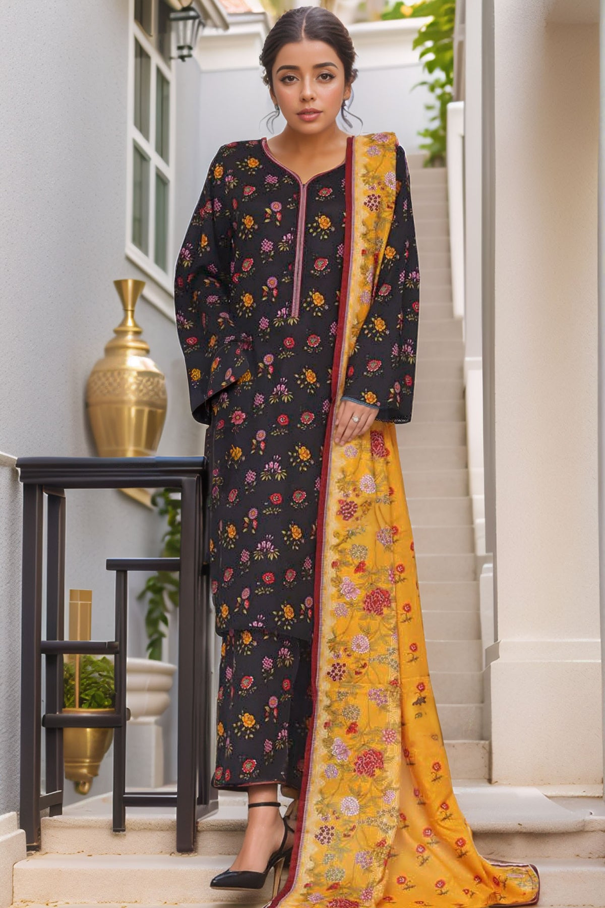 Bin Saeed Stitched 3 Piece Printed Cotton Vol-01 Collection'2025-WC-2369-Black