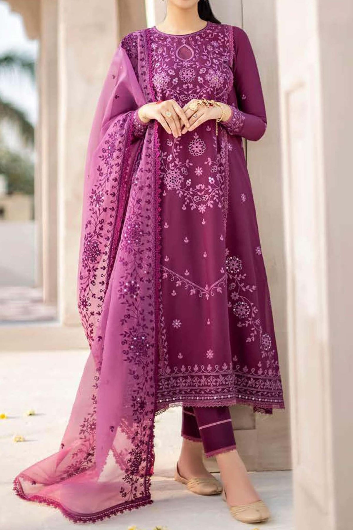 Cross Stitch Unstitched 3 Piece Premium Eid Lawn Collection'2023-10-Bristol Mauve