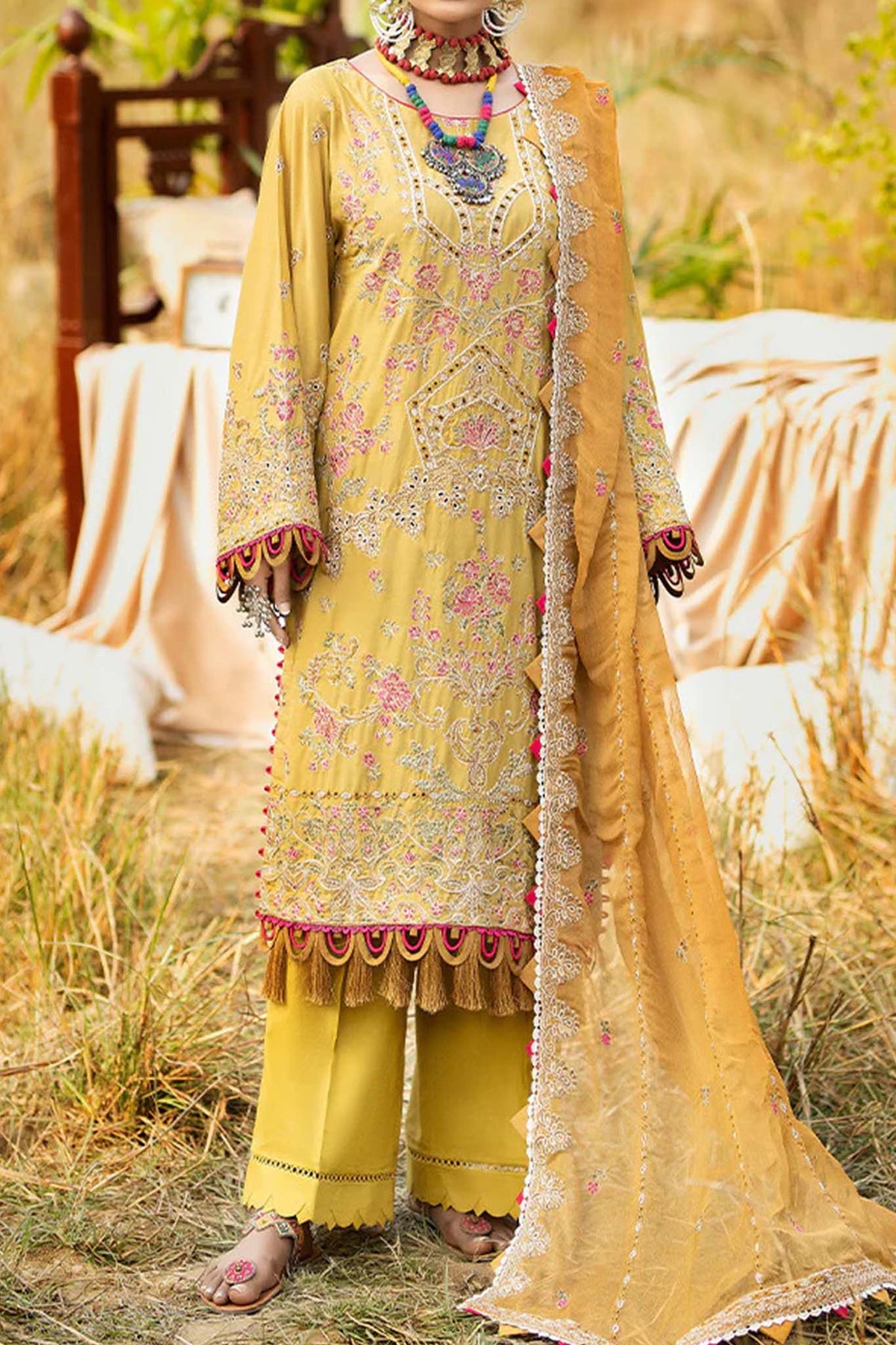 Adan's Libas Unstitched 3 Piece Lawnkari Collection'2023-L-6010