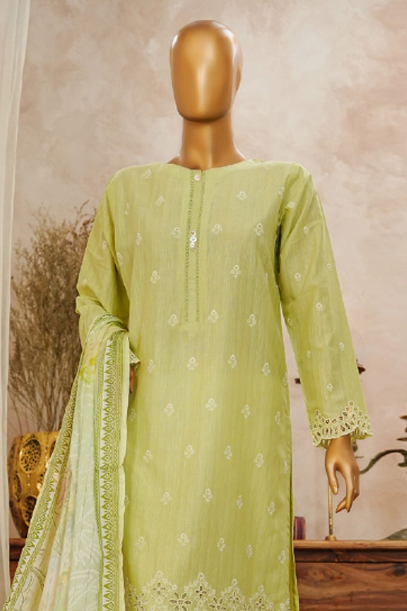 HZ Stitched 3 Piece Solid Emb Chikankari Collection'2025-SSPE-3P-002-GREEN