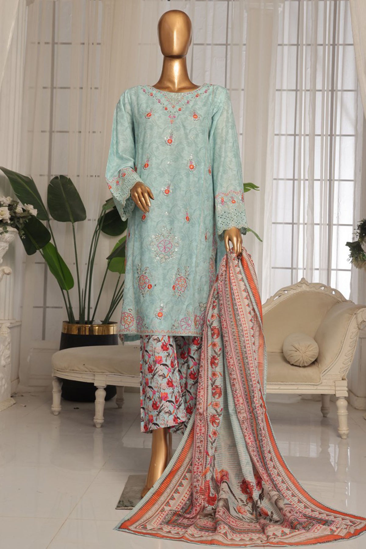 Eid Ki Khushiyan by Bin Saeed Stitched 3 Piece Luxury Self & Stripe Collection'2025-SM-1867