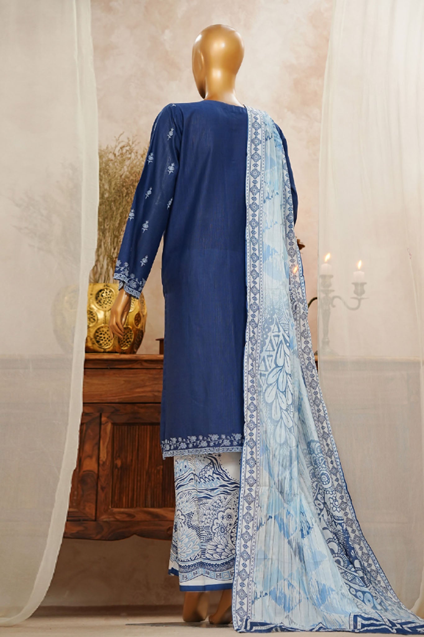 HZ Stitched 3 Piece Solid Emb Chikankari Collection'2025-SSPE-3P-003-NAVY