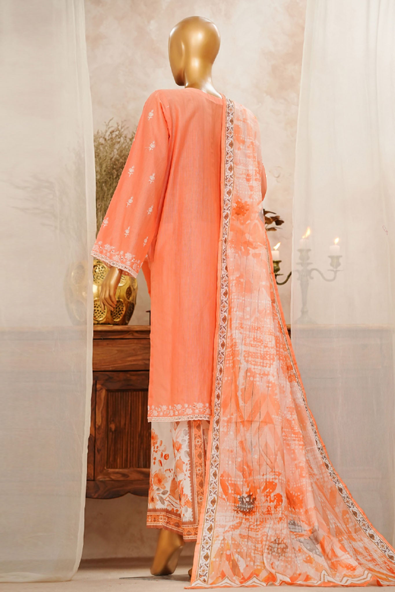 HZ Stitched 3 Piece Solid Emb Chikankari Collection'2025-SSPE-3P-004-CORAL