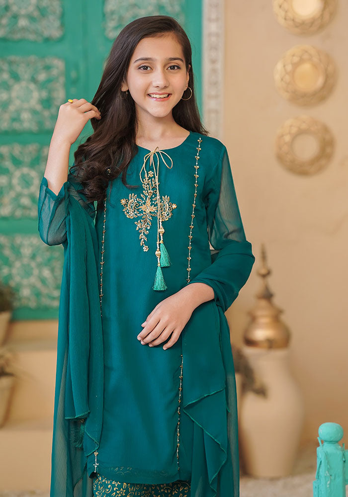 Ochre Clothing Chiffon Hand Work 3 Pc Suit