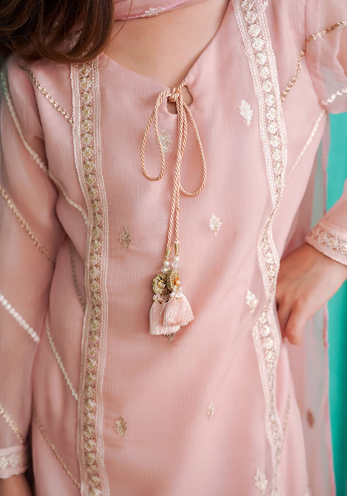Ochre Clothing Chiffon Embroidered 3 Pc Suit