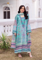 Asim Jofa Charmeuse Silk Ajrs-04 Digitally Printed Embroidered Raw Silk 3 Pcs