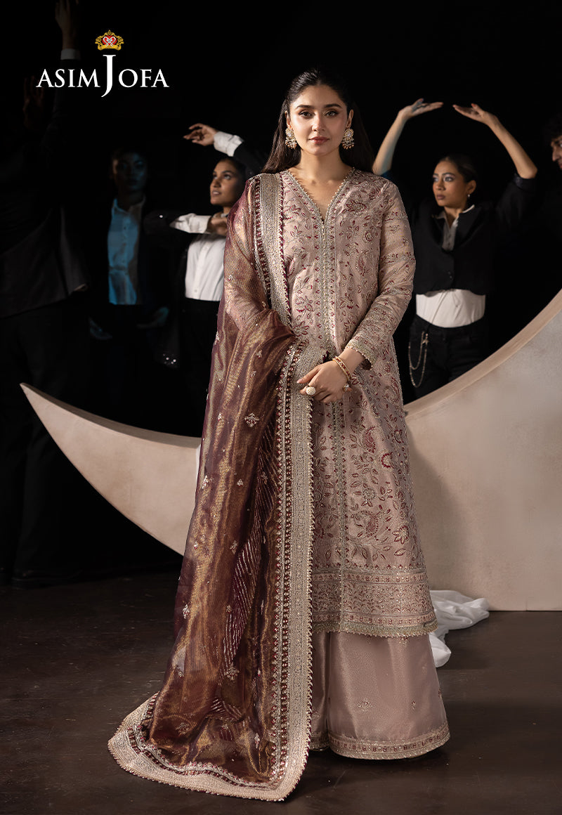 Asim Jofa Unstitched 3 Piece Luxury Festive Rejoice AJLFF-10 Embroidered Zari Tissue 3 Pcs