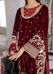 La More Unstitched 3 Piece Festive Formals Collection'2024-Maroon Muse