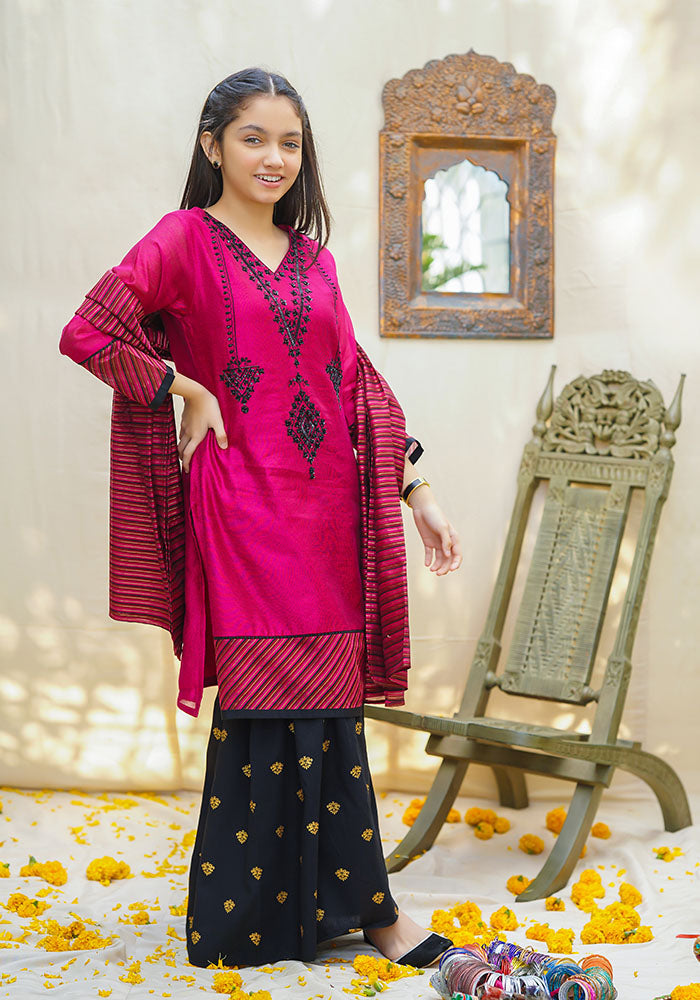 Ochre Clothing Cotton Net Hand Work 3 Pc Suit