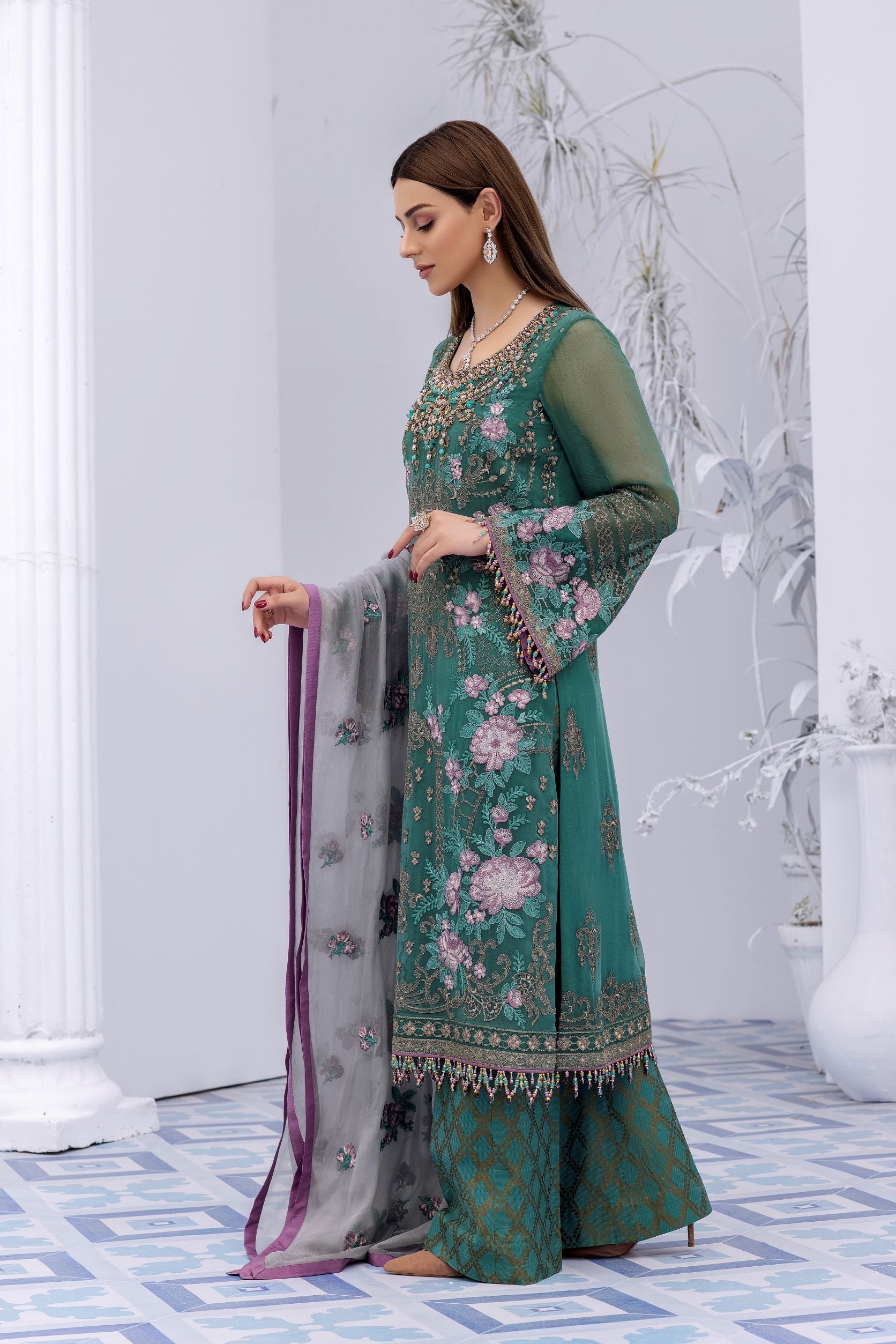 Safeera By Flossie Unstitched 3 Piece Formals Vol-08 Collection'2025-Aqua Esque