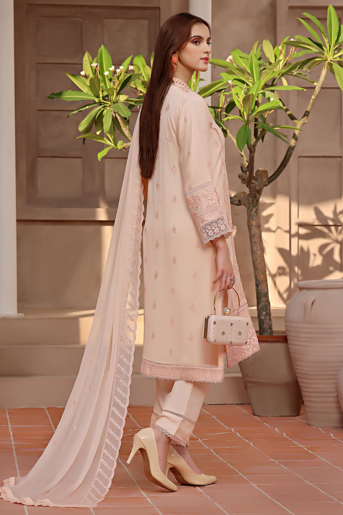 Hazel By Guzel Stitched 3 Piece Festive Formals with Clutch Collection'2024-01-Blush