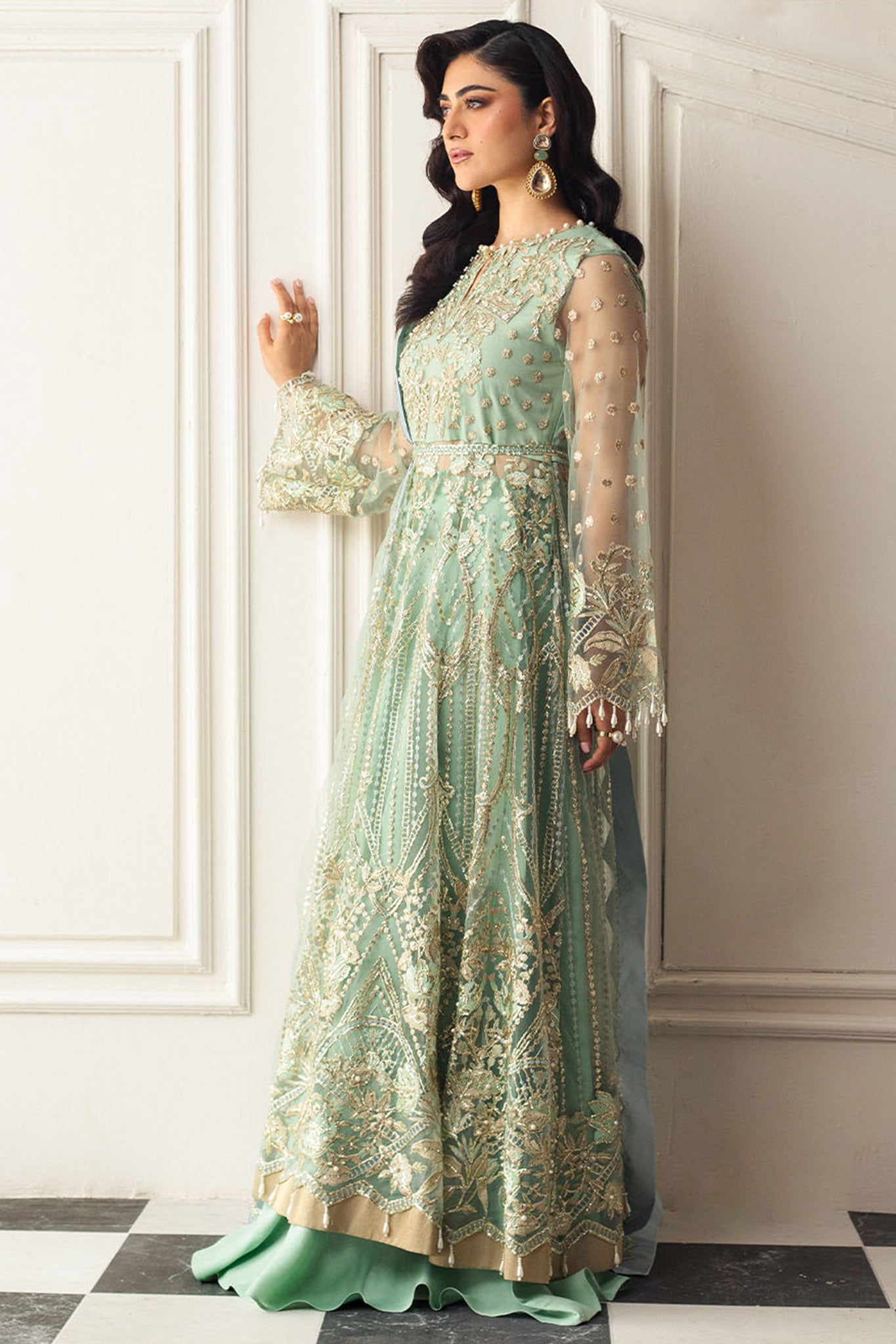 Hemline By Mushq Unstitched 3 Piece Aura Debut Wedding Collection'2024-01-Pistachio