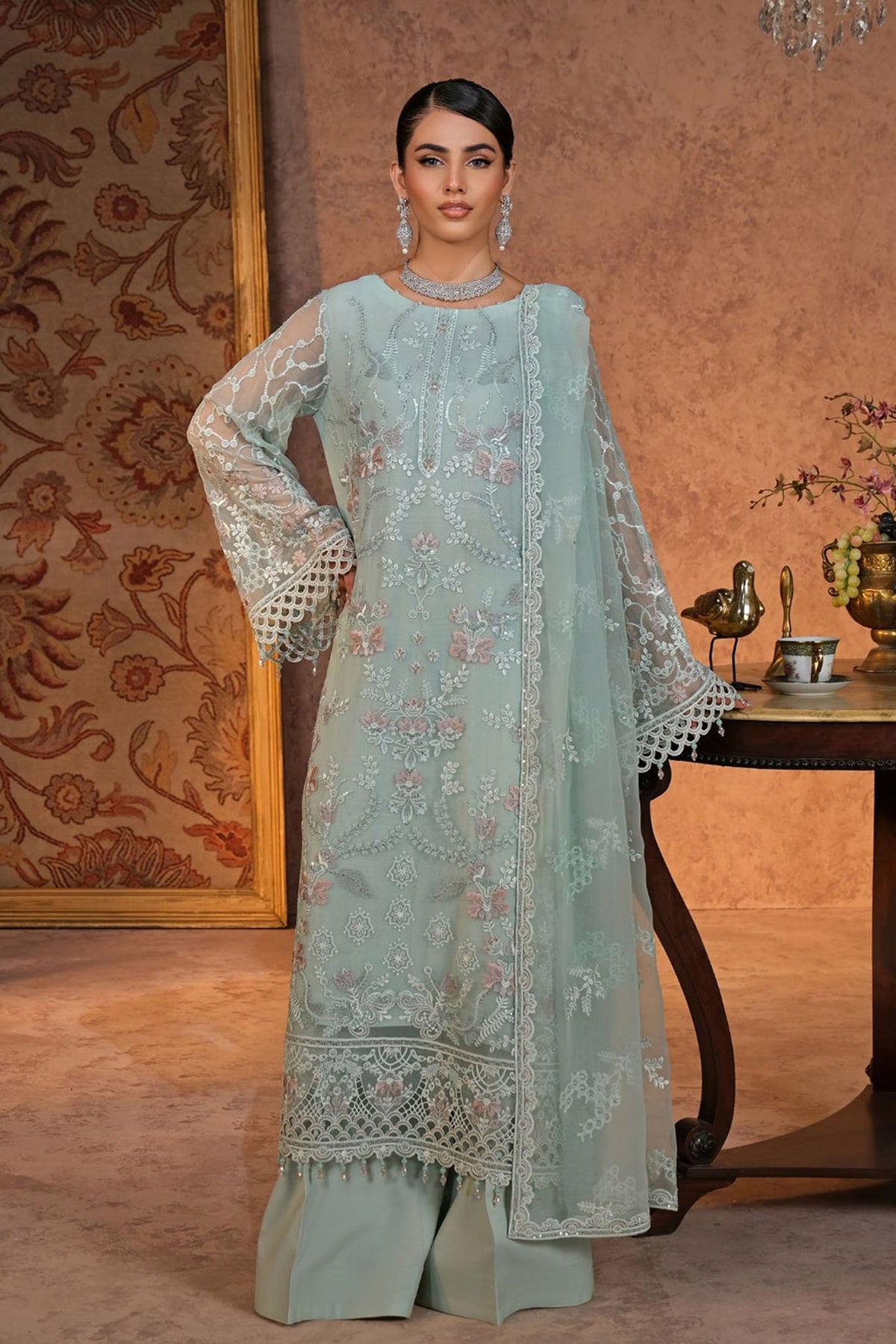 Lamisah Zebaish by Lavish Unstitched 3 Piece Luxury Chiffon Collection'2024-01-Pistachio