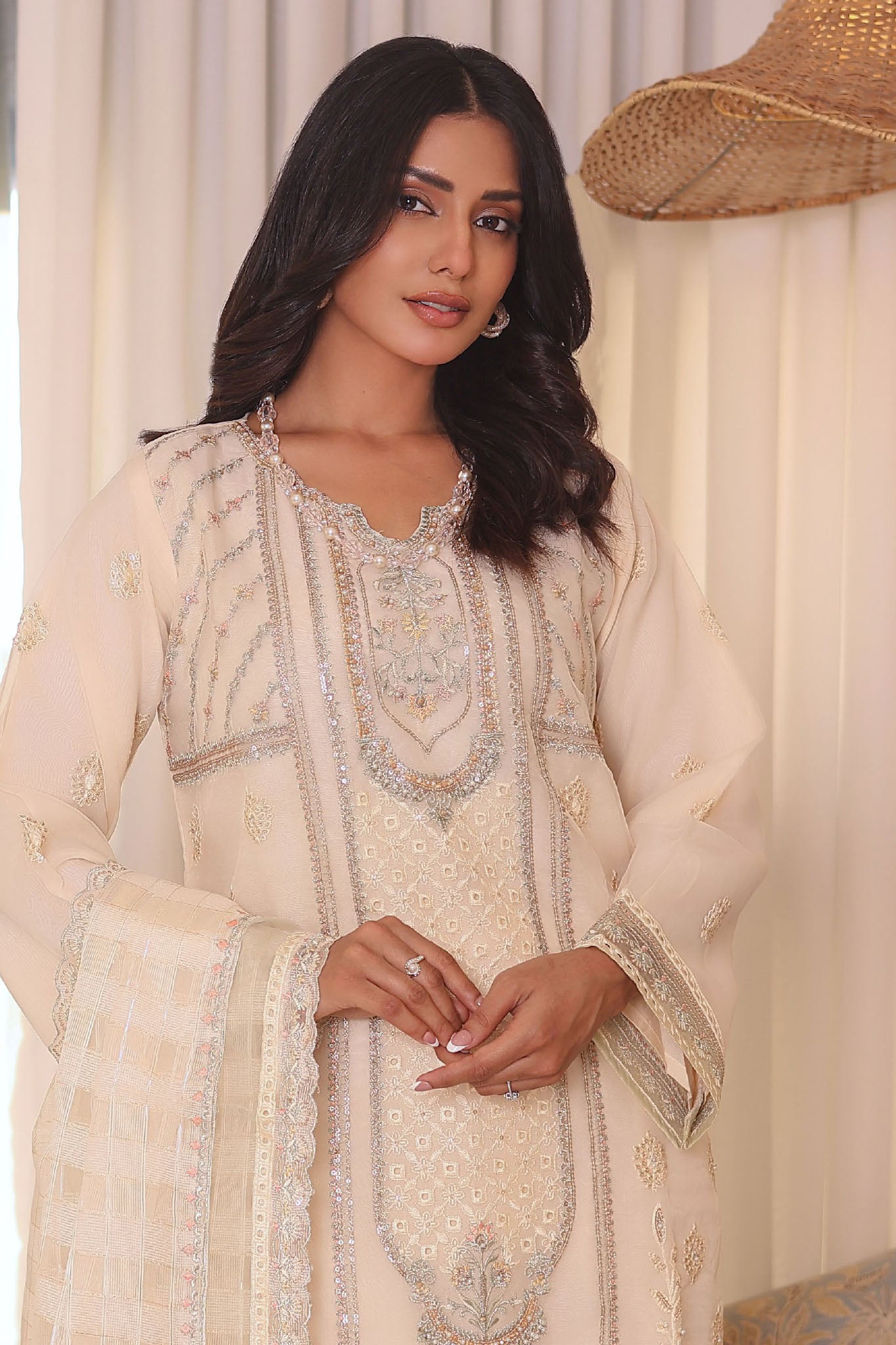 Irha By Azmeerah Official Semi Stitched 3 Piece Organza Edit Formals Collection'2024-01-White