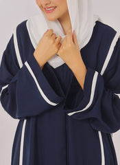 Hijab Ul Hareem Blue Nida White Stripe Abaya - 0116-R-1010