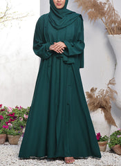Hijab Ul Hareem Double Georgette Front Open Abaya Emerald 0116-R-704