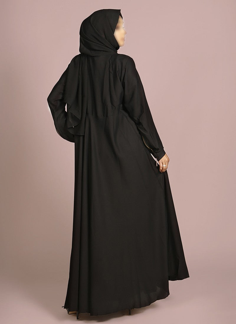 Hijab Ul Hareem Black Zipper Style Designered Abaya 0120-R-969
