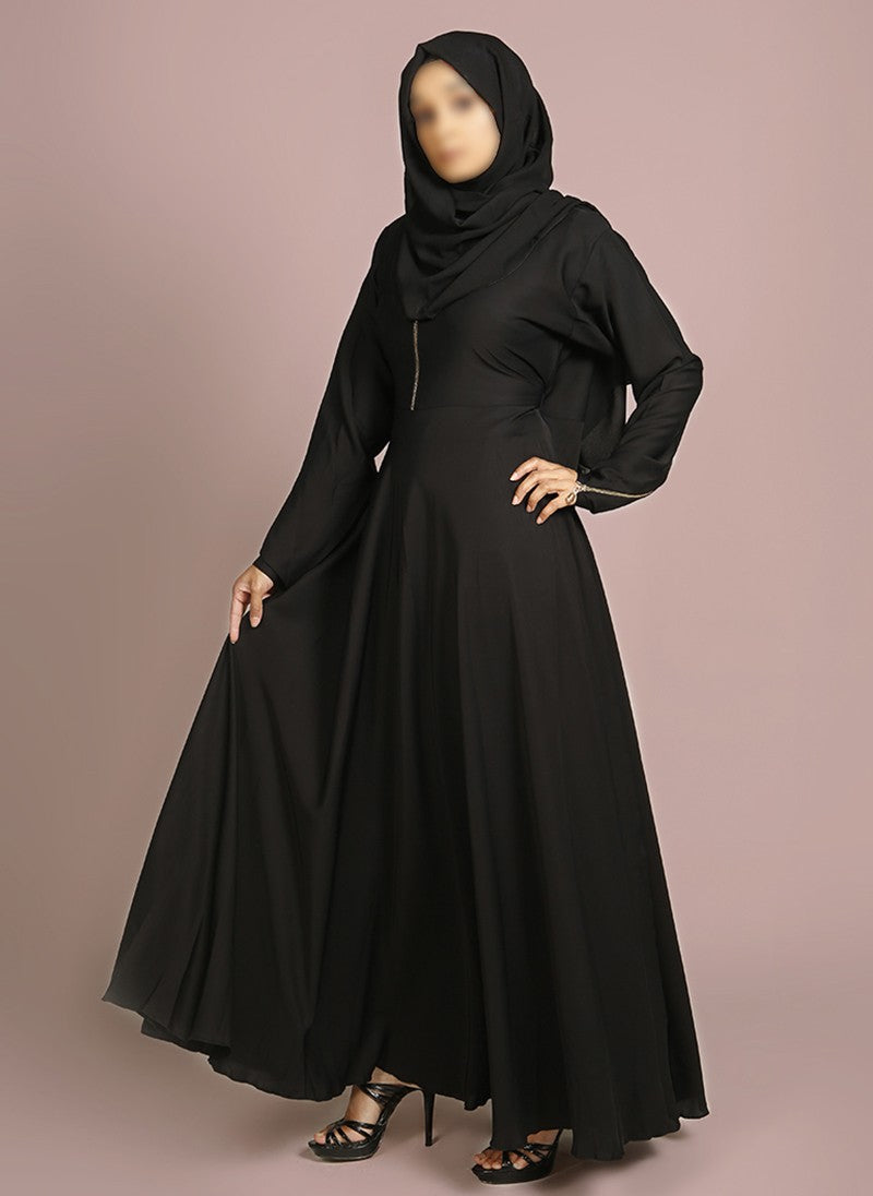 Hijab Ul Hareem Black Zipper Style Designered Abaya 0120-R-969