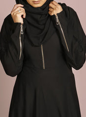 Hijab Ul Hareem Black Zipper Style Designered Abaya 0120-R-969
