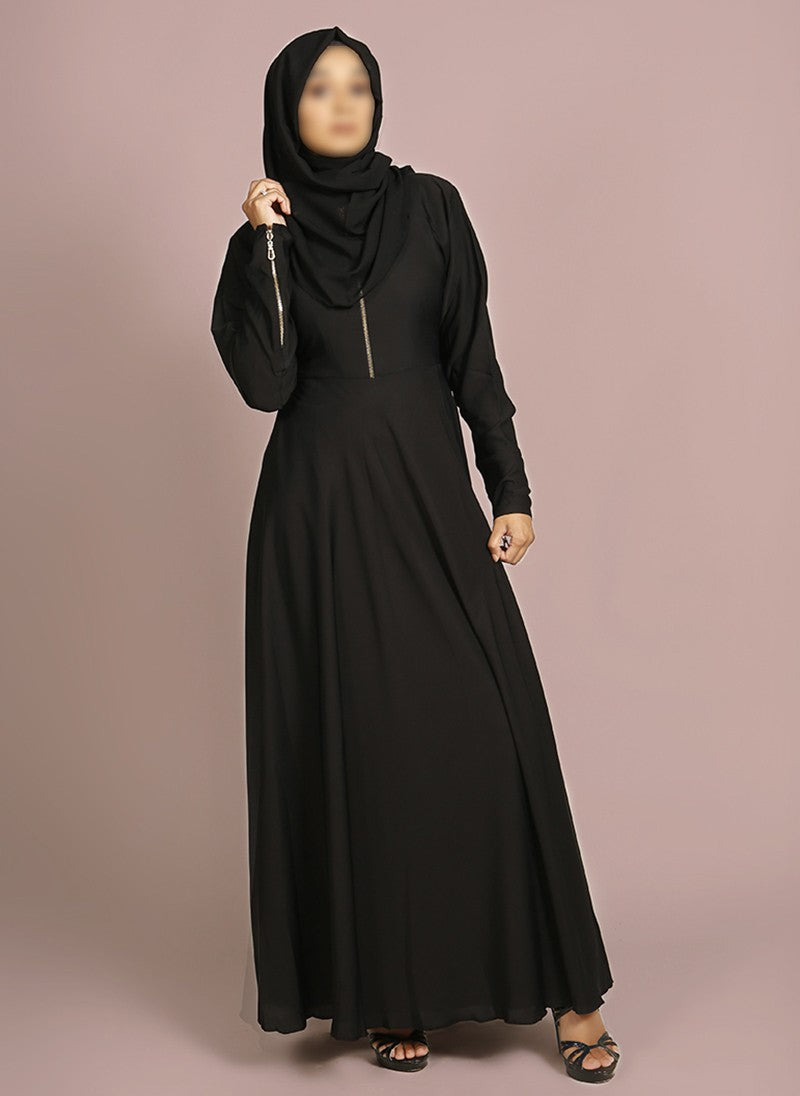 Hijab Ul Hareem Black Zipper Style Designered Abaya 0120-R-969