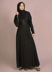 Hijab Ul Hareem Black Zipper Style Designered Abaya 0120-R-969
